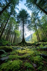 Obraz premium Lush forest canopy, towering tree