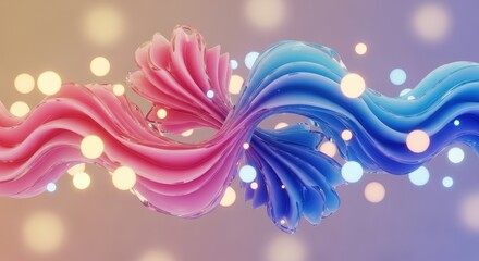 Abstract Swirls of Color: Two flowing, abstract ribbons in shades of pink and blue intertwine, interwoven against a softly illuminated backdrop, evoking feelings of synergy and interconnection.