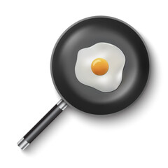 Fried Egg in the Frying Pan, Closeup Isolated in Top View. Design Template of Scrambled Eggs, Fried Egg, Omelette. Delicious Breakfast, Food, Culinary Concept, vector illustration