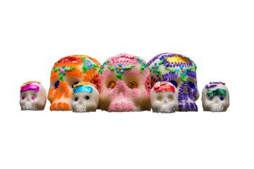 Dia de Muertos Seven Sugar Skulls Three Large Four Small Transparent Background