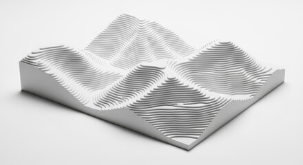 Abstract Topographic Model: A close-up shot of an intricate white model mimicking the natural contours of mountain ranges and rolling hills.