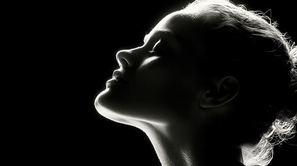 Black and white portrait of a girl on a dark background.