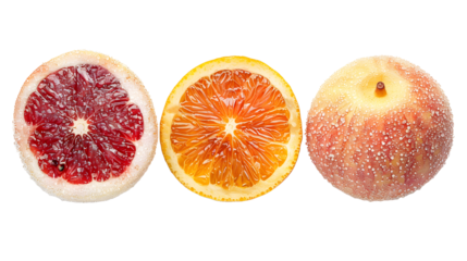 Fresh red grapefruit halves isolated on a white background, showcasing their juicy and vibrant pink color