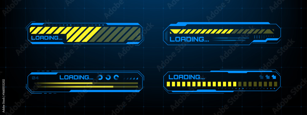 Fototapete futuristic heads up display with loading progress bars. digital interface for data and technology co