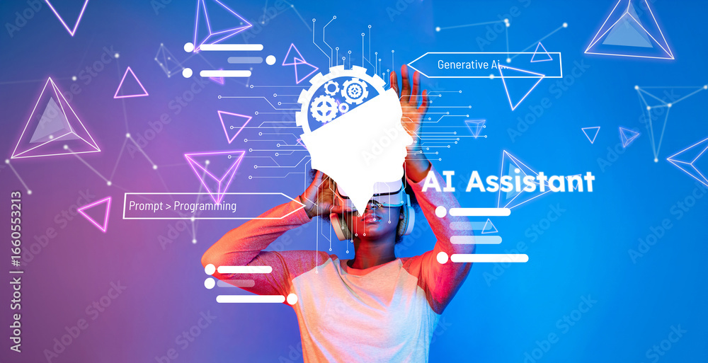 Aufkleber explore a vibrant image showcasing the concept of an ai assistant intertwined with programming eleme