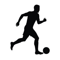 Silhouette of soccer player kicking ball black white