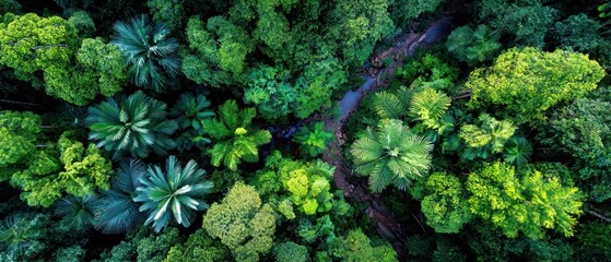 Lush forest canopy, aerial view