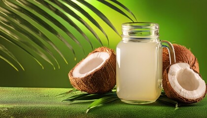 Natural Organic Coconut Oil Branding and Marketing Image with Green Background