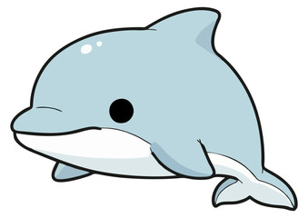 Obraz premium Cartoon dolphin character jumping joyfully out of the water on a white background with copy space