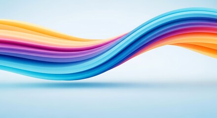 Vibrant multicolored abstract wave flowing like a swirling ribbon on a light blue background