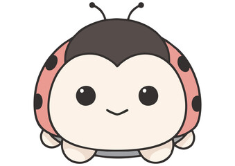 Obraz premium Cute cartoon ladybug character with a smiling face and pastel colors on a white background for children's illustration 
