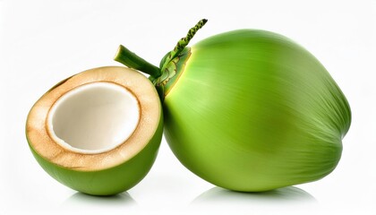 Green Coconut Isolated on White Background Fresh and Tropical
