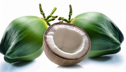 Green Coconut Isolated on White Background Fresh and Tropical