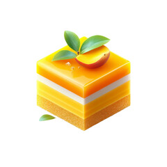 Delicious Layered Peach Dessert Cube with Fresh Mint Garnish