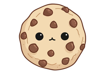 Fototapeta premium Cute chocolate chip cookie illustration with a happy expression on white background 