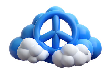 Peace sign blue balloon cloud illustration symbol of harmony and anti war movement concept art render on transparent background