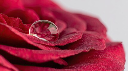 Close Up Photograph Of A Red Rose Petal With A Water Droplet