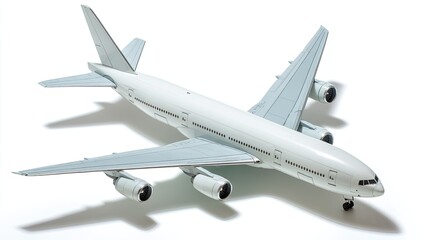 Obraz premium Detailed White Model Airplane On A White Background A Precise Replica Of A Modern Jet Airliner, Showcasing Intricate Details Of Wings, Engines, And