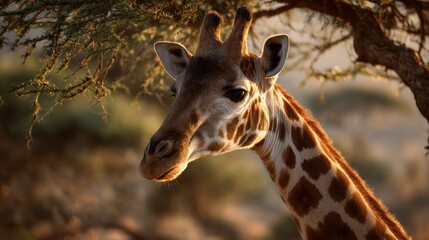 Fototapeta premium Giraffe portrait in golden light