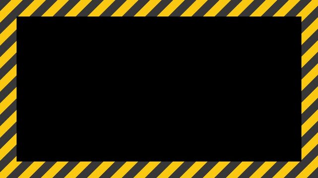 Looped Warning frame animation with yellow and black diagonal stripes. Yellow and black border danger symbol. Transparent background with alpha channel