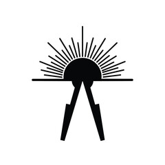 Black sunburst with geometric supports abstract white