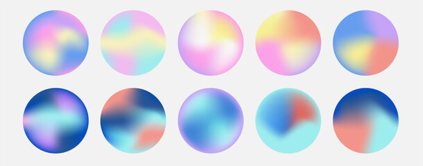 Modern pastel gradient circle in futuristic. Vibrant perspective geometric gradient shapes. Round iridescent pastel fluid holographic.