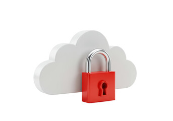 Isolated 3D Concept of Secure Cloud Computing with a Red Padlock