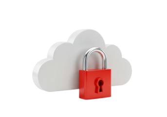Isolated 3D Concept of Secure Cloud Computing with a Red Padlock