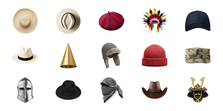 Hat Collection Set. Diverse Headwear Styles And Cultural Significance Collection Isolated On Transparent Background