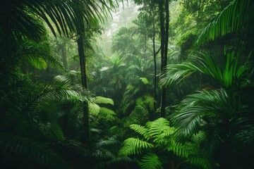 Fototapeta premium Lush Rainforest Paradise: A Vibrant Jungle Immersed in Rich Greenery and Exotic Flora
