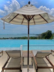 Infinity Pool with Sun Loungers and Umbrella, Sea View – Koh Samui