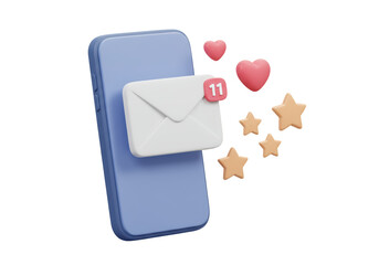 Isolated Smartphone Receiving a Love Letter Notification with Hearts and Stars