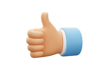 Isolated 3D Render of a Cartoon Hand Giving a Thumbs Up for Approval