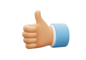 Isolated 3D Render of a Cartoon Hand Giving a Thumbs Up for Approval