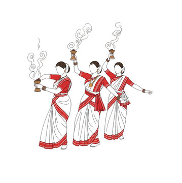  Minimalist Line Art of Dhunuchi Dance. An elegant and clean line art vector illustration capturing the grace of the Dhunuchi dance.