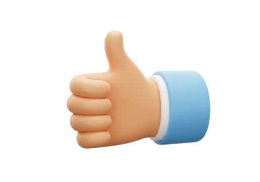 Isolated 3D Render of a Cartoon Hand Giving a Thumbs Up for Approval