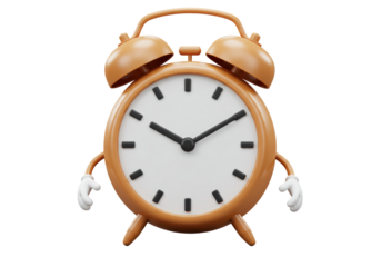 Isolated Cheerful Orange Alarm Clock Character for Wake-up Calls and Deadlines