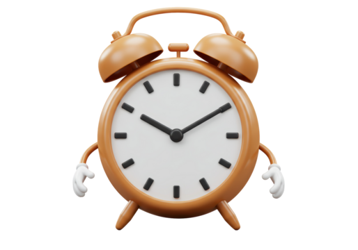 Isolated Cheerful Orange Alarm Clock Character for Wake-up Calls and Deadlines