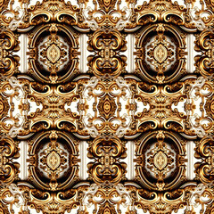 Elegant Gold and Black Baroque Seamless Pattern – Ornamental Vintage Design Background