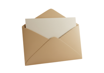 Isolated 3D Render of Open Brown Envelope with Blank White Paper Inside
