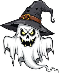 vector illustration of Ghost wearing a torn witch hat