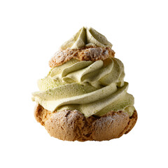 Delicious Matcha Cream Puff Pastry Dessert on Black Background