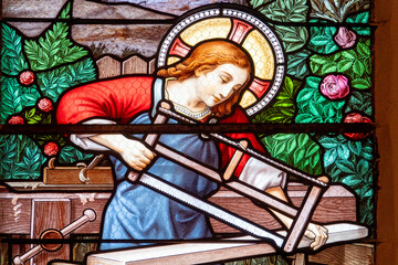 Fototapeta premium Jesus working in the workshop