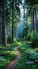 Obraz premium Lush forest path in morning light