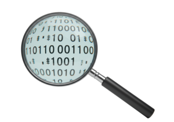 Isolated Magnifying Glass Examining Binary Code for Data Analysis