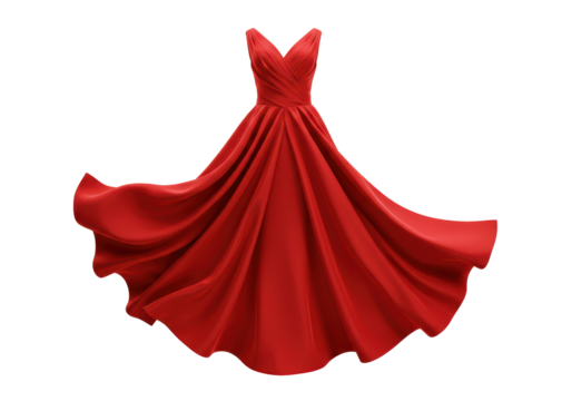 Isolated Elegant Flowing Red Dress Symbolizing Fashion and Glamour