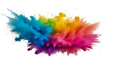 Vector abstract colorful rainbow paint and colorful cloud smoke powder explosion isolated on transparent wide panorama background.	