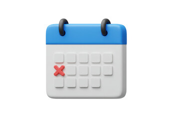 Isolated Calendar with Cross Symbolizing Cancellation or Deadline
