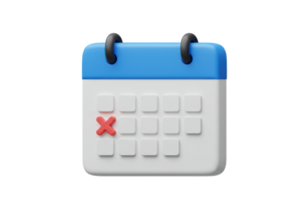 Isolated Calendar with Cross Symbolizing Cancellation or Deadline