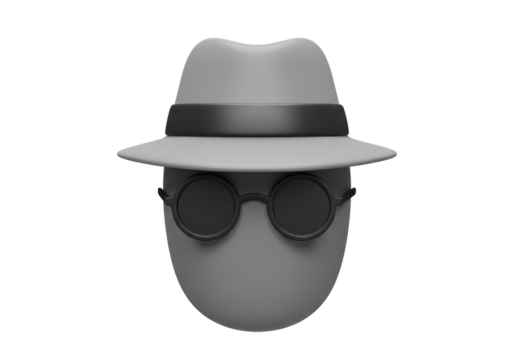 Isolated Anonymous Figure with Hat and Glasses Depicting Mystery
